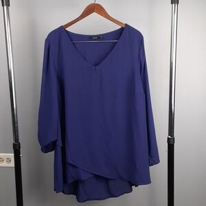 Apt. 9 V-Neck Indigo Navy Loose Fit Asymmetrical Long Sleeve Blouse